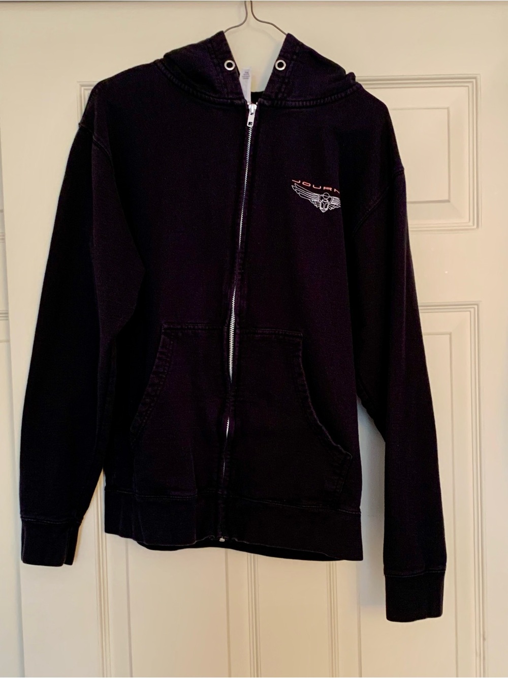 Journey Band Full Zip Hoodie Sweatshirt Small S Faded Black Scarab Logo Graphic